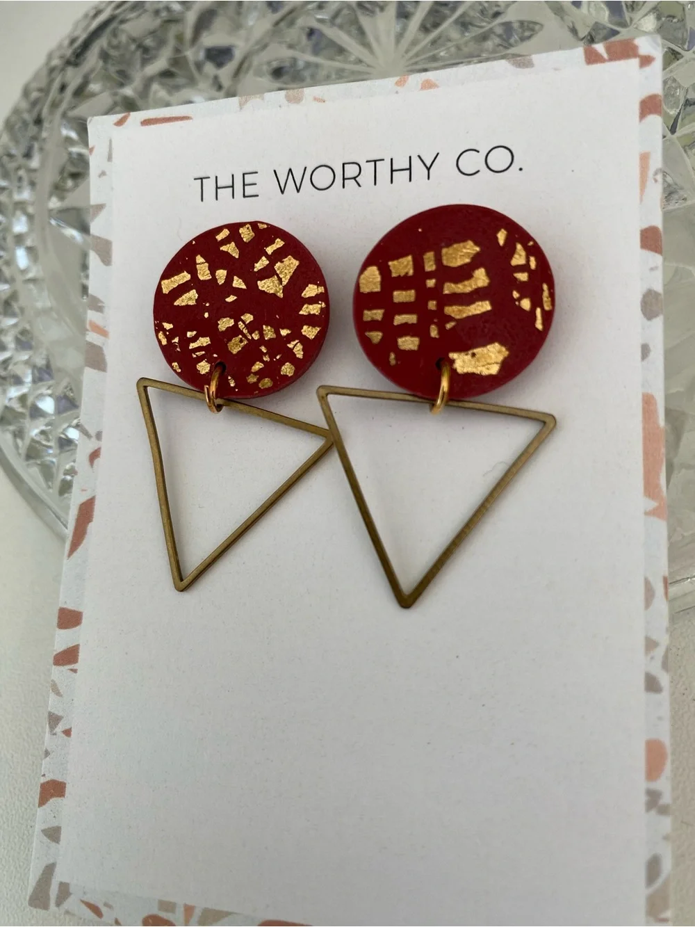 Red Gold Triangle Drop Earrings